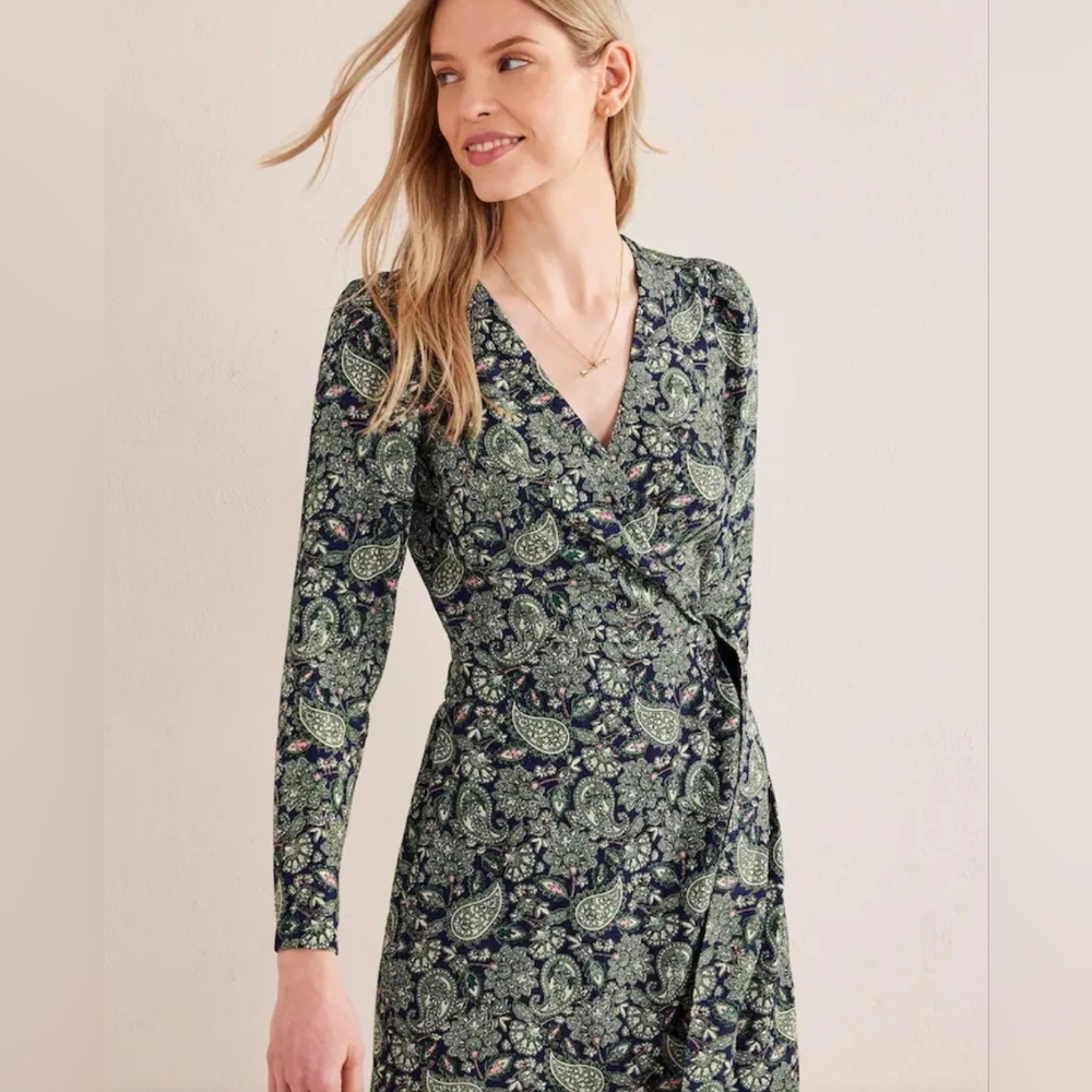 Boden Green Mini Wrap Long Sleeve Dress Size 14R